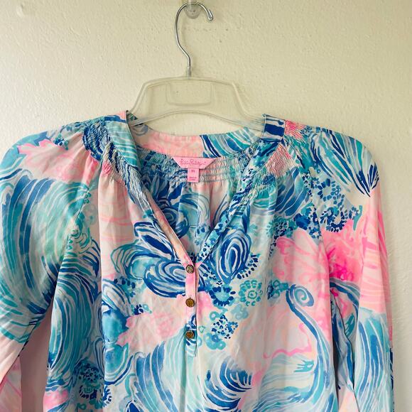 Lilly Pulitzer SILK Size XS Pink Blue blouse - Picture 4 of 11